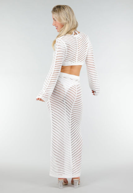 NEW280126 Witte Gehaakte Midi Cover Up Set