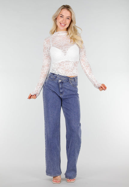 NEW280126 Witte Kanten Mesh Top