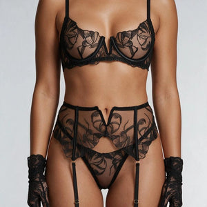 NEW280126 Zwarte Kanten Lingerie Set met Jarretels