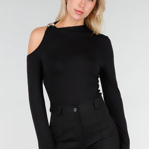 NEW280126 Zwarte One Shoulder Top