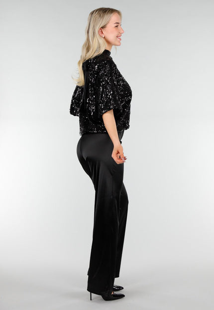 NEW280126 Zwarte Pailletten Top met Korte Mouwen