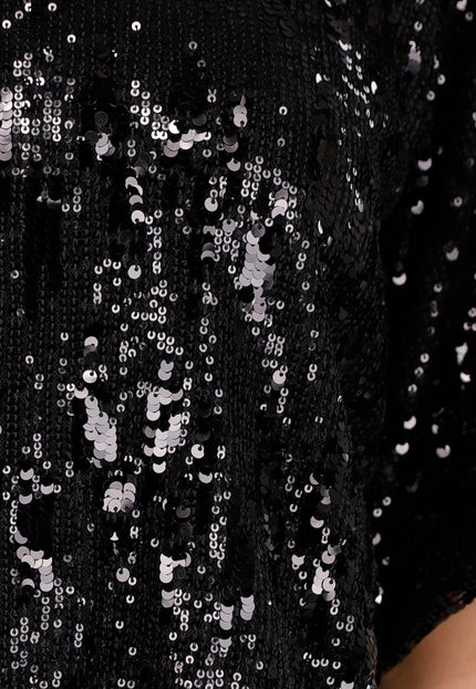 NEW280126 Zwarte Pailletten Top met Korte Mouwen