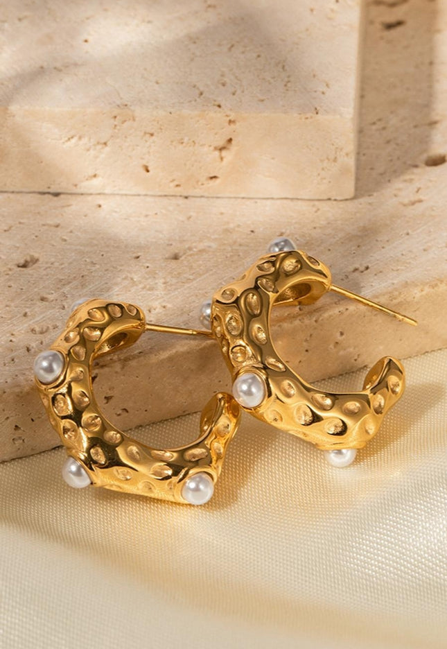 NEW2802 Gouden Stainless Oorringen met Parels