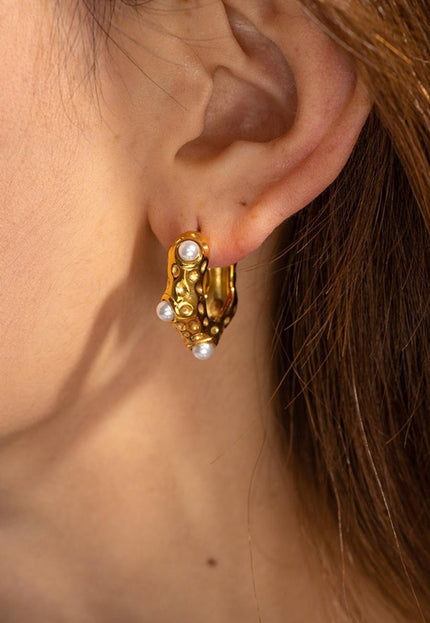 NEW2802 Gouden Stainless Oorringen met Parels