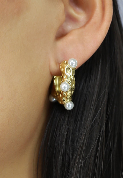 NEW2802 Gouden Stainless Oorringen met Parels