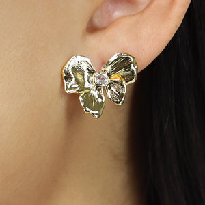 NEW2802 Gouden Strik Oorbellen met Strass Steentje