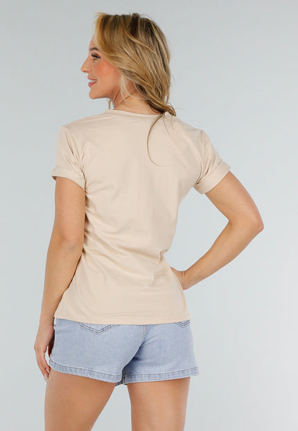 NEW280525 Beige Katoenen T-shirt met Champagne Club