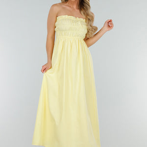 NEW280525 Butter Yellow Strapless Maxi Jurk