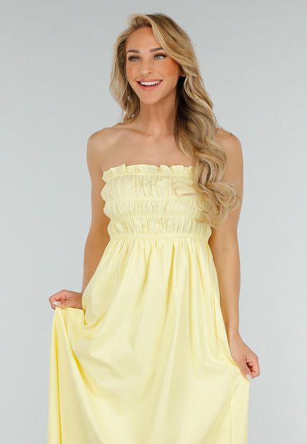 NEW280525 Butter Yellow Strapless Maxi Jurk