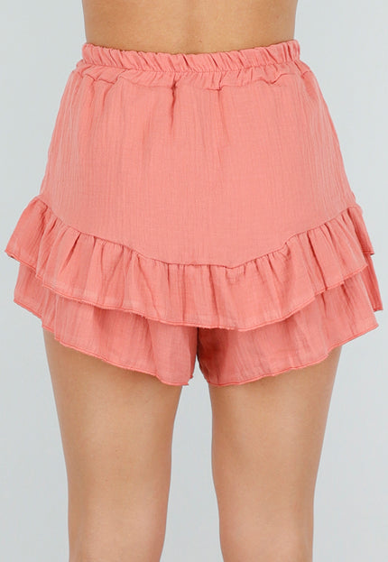 OP=OP.33.NL High Waist Zalmroze Katoenen Ruffle Skort