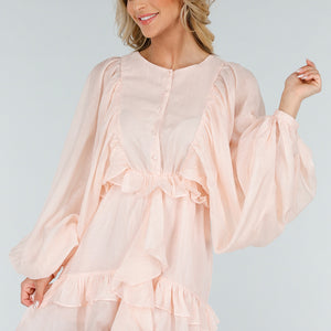 OP=OP.34.NL Lichtroze Jurk met Lange Mouwen met Broekje