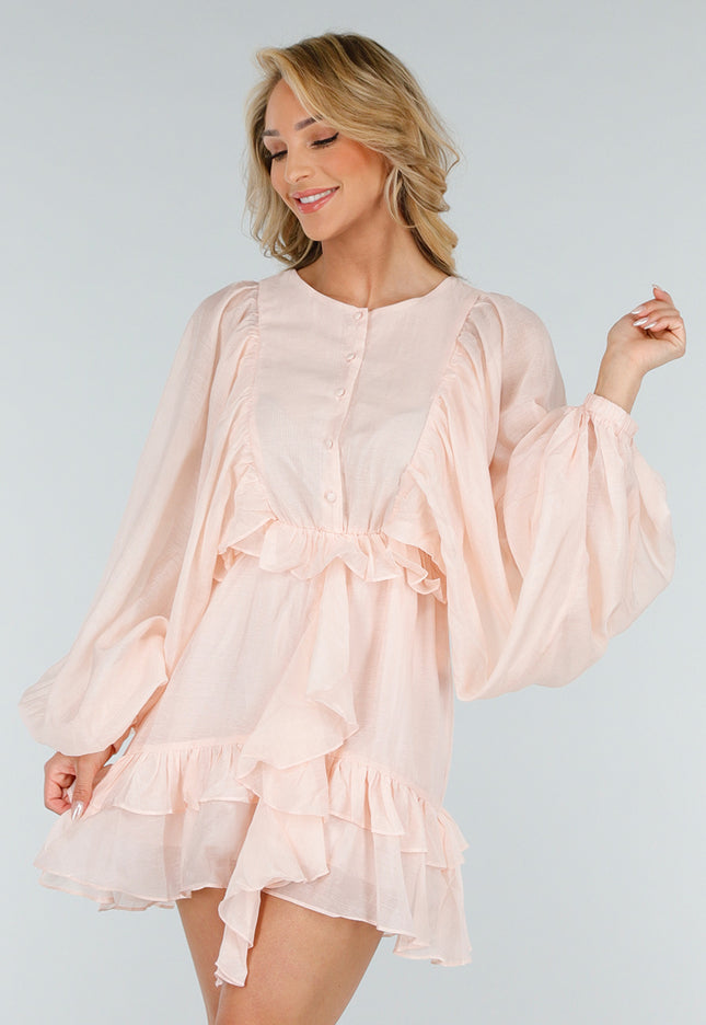 OP=OP.34.NL Lichtroze Jurk met Lange Mouwen met Broekje