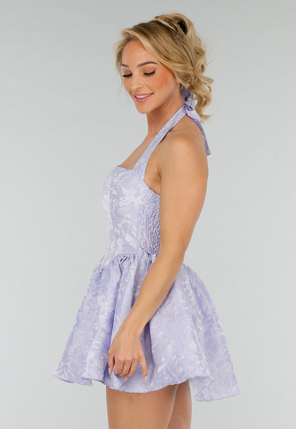 NEW280525 Lila Halter Jacquard Mini Jurk
