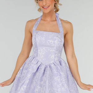 NEW280525 Lila Halter Jacquard Mini Jurk