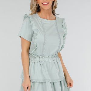 NEW280525 Mintgroene Katoenen Co-ord met Ruches