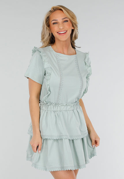 NEW280525 Mintgroene Katoenen Co-ord met Ruches