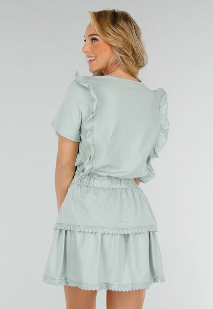 NEW280525 Mintgroene Katoenen Co-ord met Ruches