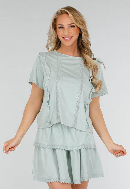 NEW280525 Mintgroene Katoenen Co-ord met Ruches