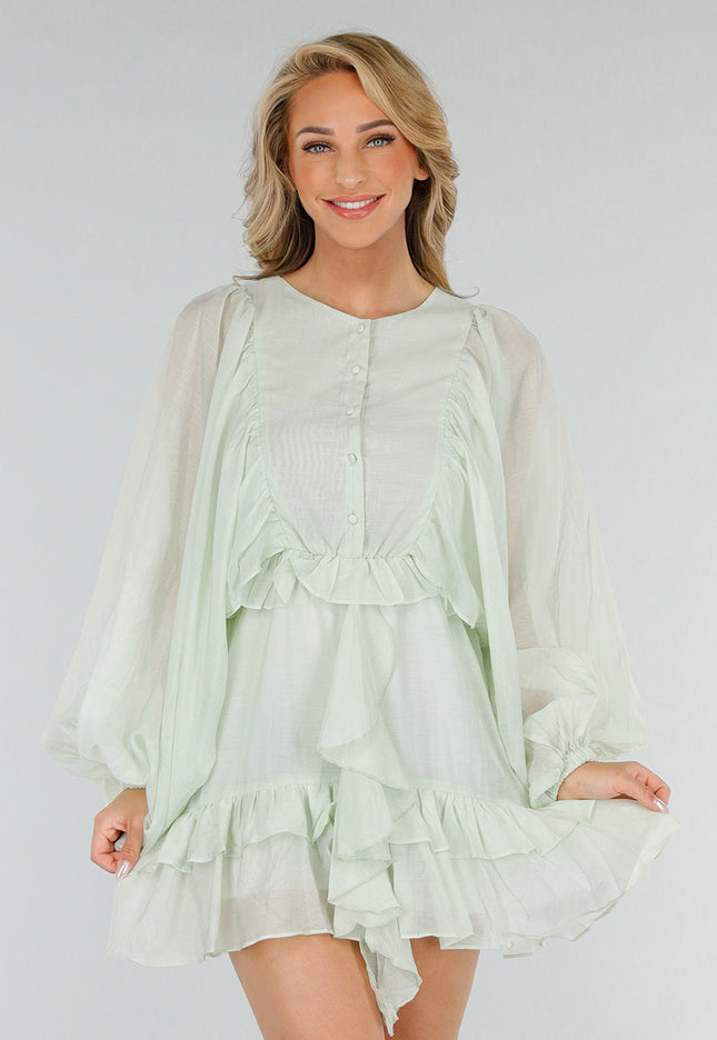 OP=OP.34.NL Mintgroene Playsuit met Volants