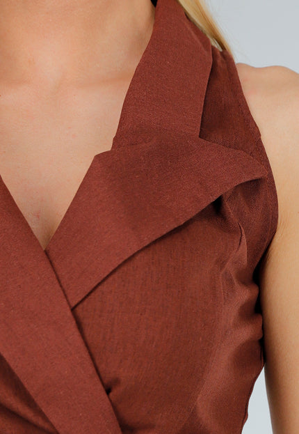 OP=OP.34.NL Roestbruine Overslag Gilet met Ceintuur