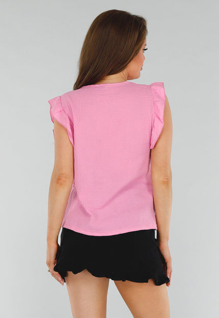 OP=OP.33.NL Roze Mouwloze Ruffle Top met V-Hals