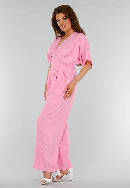 NEW280525 Roze Straight Leg Jumpsuit met V-Hals