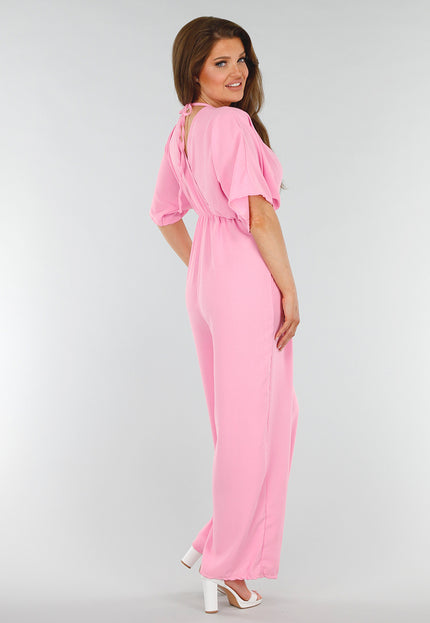 NEW280525 Roze Straight Leg Jumpsuit met V-Hals