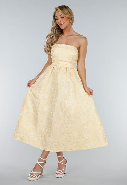 OP=OP.34.NL Strapless Butter Yellow Jacquard Jurk