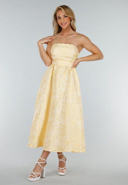 OP=OP.34.NL Strapless Butter Yellow Jacquard Jurk