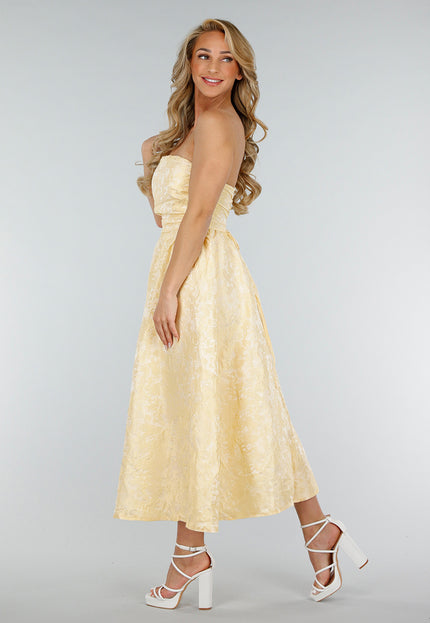 OP=OP.34.NL Strapless Butter Yellow Jacquard Jurk