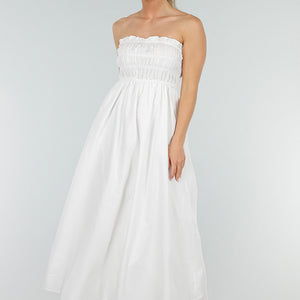 NEW280525 Strapless Linnenlook Maxi Jurk in Wit