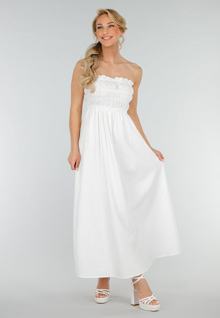 NEW280525 Strapless Linnenlook Maxi Jurk in Wit