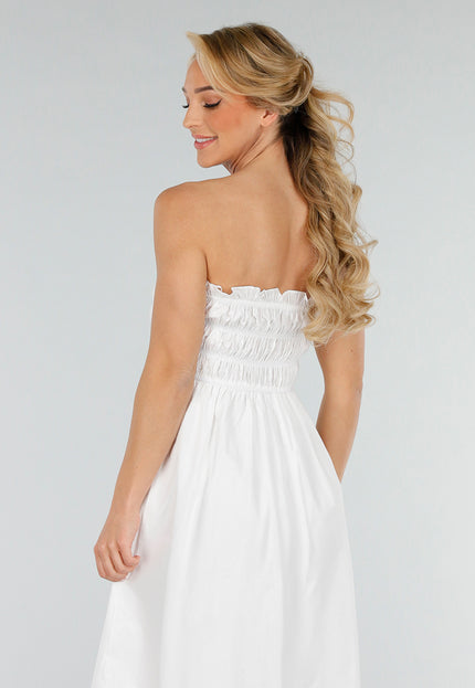 NEW280525 Strapless Linnenlook Maxi Jurk in Wit