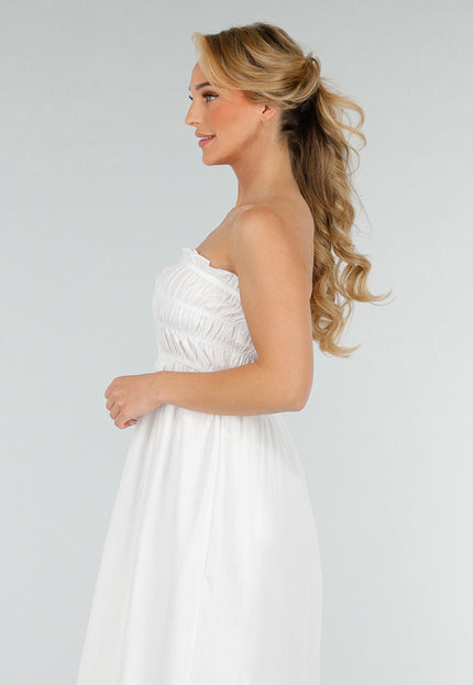 NEW280525 Strapless Linnenlook Maxi Jurk in Wit