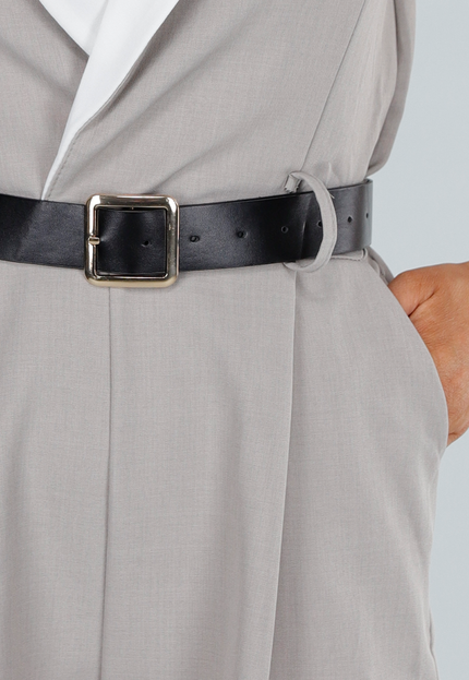 NEW280525 Taupe Giletlook Playsuit met Witte Revers