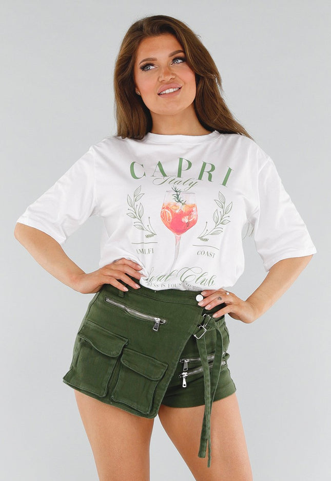 NEW280525 Wit Katoenen Oversized T-shirt met Cocktail Print