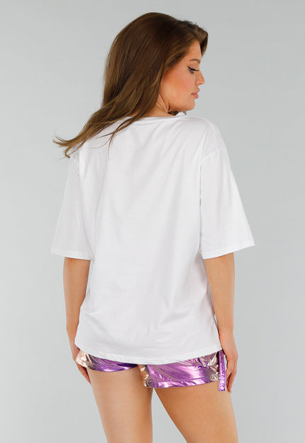 OP=OP.09.NL Wit Shirt met Paarse Mermaid en Schelp Print