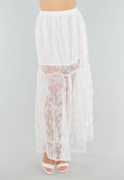 NEW280525 Witte Kanten Maxi Rok met Onderrok