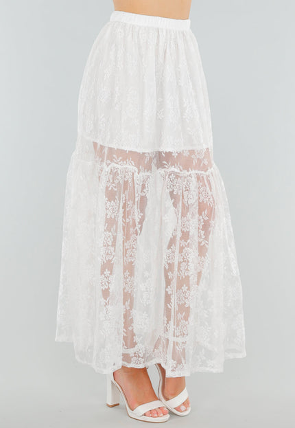 NEW280525 Witte Kanten Maxi Rok met Onderrok