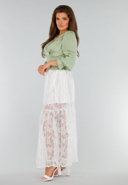 NEW280525 Witte Kanten Maxi Rok met Onderrok