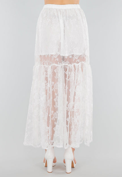 NEW280525 Witte Kanten Maxi Rok met Onderrok