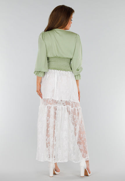NEW280525 Witte Kanten Maxi Rok met Onderrok