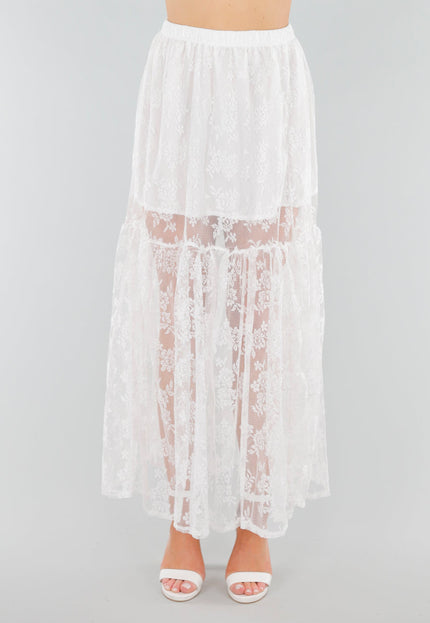 NEW280525 Witte Kanten Maxi Rok met Onderrok