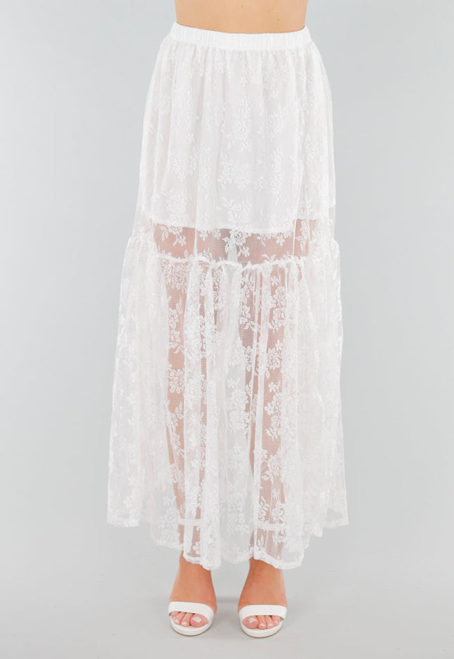 NEW280525 Witte Kanten Maxi Rok met Onderrok