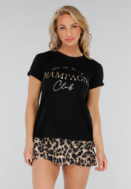 NEW280525 Zwart Katoenen Shirt met Gouden tekst