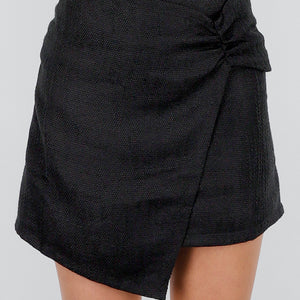 NEW280525 Zwarte Geweven Rok met Overslag