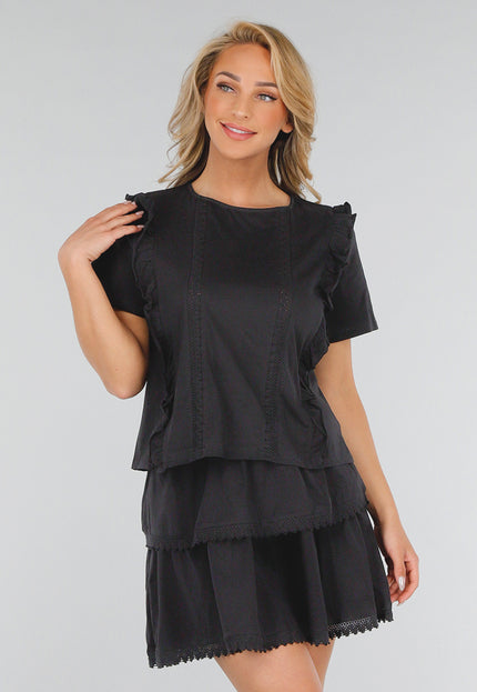 NEW280525 Zwarte Katoenen  Co-ord met Ruches