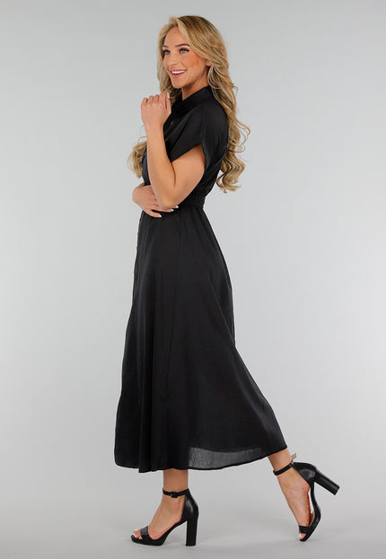 NEW280525 Zwarte Midi Overhemdjurk met Knoopsluiting