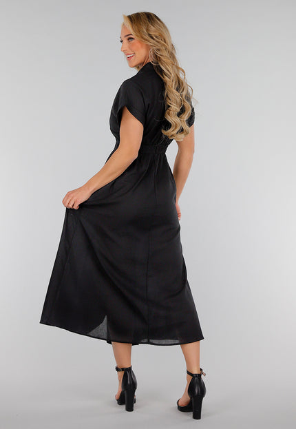 NEW280525 Zwarte Midi Overhemdjurk met Knoopsluiting