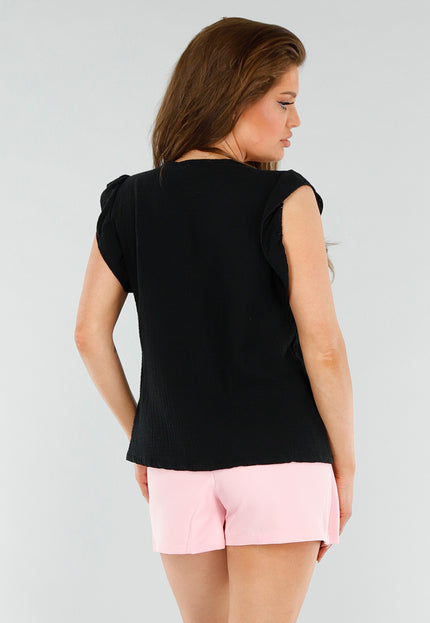 OP=OP.33.NL Zwarte Mouwloze Ruffle Top